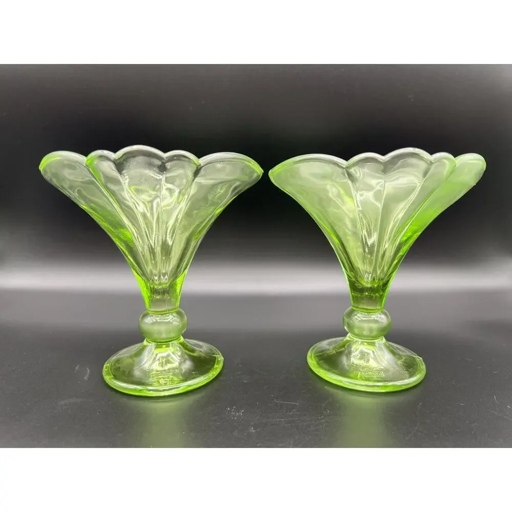 Rastal Green Manganese Glass 5.5” Footed Parfait Dessert Dishes Made In Germany